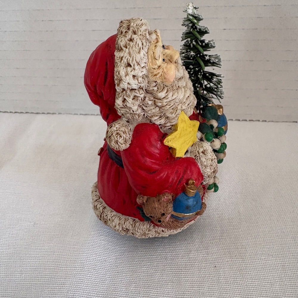 Vintage Style Resin Santa Claus Figurine with Frosted Tree and Toy Sack 4.5in - Picture 4 of 9